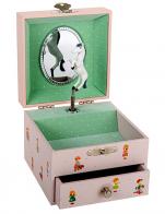 Boîtes à bijoux musicales avec animaux Boîte à bijoux musicale Trousselier en bois avec cheval dansant: boîte à bijoux avec cheval blanc de la collection "Mémoire d'enfance"