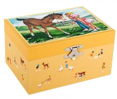 Boîtes à bijoux musicales avec animaux Boîte à bijoux musicale en bois: boîte à bijoux Trousselier avec cheval marron de la collection "Mémoire d'enfance"