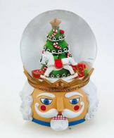 Boules à neige musicales de Noël (en stock) Boule à neige musicale de Noël avec globe en verre et socle en forme de tête de casse-noisette