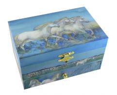 Boîtes à bijoux musicales avec animaux Boîte à bijoux musicale Trousselier en bois avec cheval blanc dansant - Thème de Davy Jones
