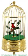 Oiseaux chanteurs automates mécaniques Oiseau chanteur mécanique : 1 oiseau chanteur automate dans une cage dorée