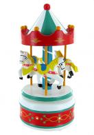 Carrousels musicaux miniatures en bois Carrousel musical miniature en bois : carrousel musical miniature blanc et rouge de taille moyenne