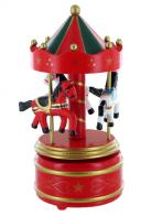 Carrousels musicaux miniatures en bois Carrousel musical miniature en bois : carrousel musical miniature vert et rouge de taille moyenne