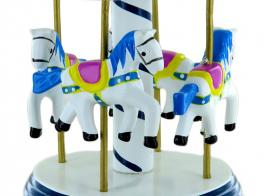 Carrousels musicaux miniatures en bois Carrousel musical miniature en bois : carrousel musical miniature bleu et blanc de grande taille