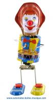 Jouets mécaniques en métal, tôle ou fer blanc Jouet mécanique en métal, tôle et fer blanc : jouet mécanique "Clown au tambour"