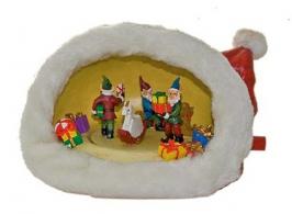 Automates Automate musical de Noël : bonnet de Noël animé avec automates elfes manipulant des cadeaux