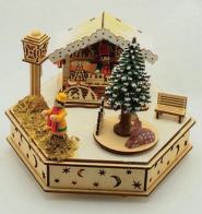 Boîtes à musique de Noël Boîte à musique animée de Noël en bois : boîte à musique "Marché de Noël avec sapin"