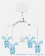 Doudous et mobiles musicaux Mobile musical animé Trousselier : mobile musical avec lapins funny bunny version bleue