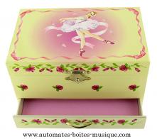 Boîtes à bijoux musicales avec ballerines Boîte à bijoux musicale en bois : boîte à bijoux avec ballerine dansante (mélodie : La vie en rose)