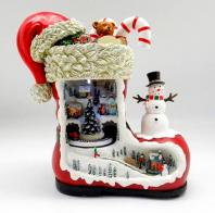 Automates Automate musical de Noël : automate musical en forme de botte avec train tournant et bonhomme de neige