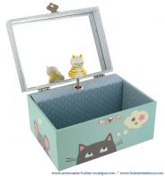 Boîtes à bijoux musicales avec animaux Boîte à bijoux musicale Trousselier phosphorescente : boîte à bijoux avec chat dansant