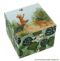 Boîtes à bijoux musicales avec animaux Boîte à bijoux musicale en bois: boîte à bijoux Trousselier avec léopard sur le theme des animaux de la savane