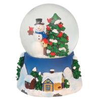Boules à neige musicales de Noël disponibles sur commande (nous contacter) Boule à neige musicale de Noël: boule à neige avec bonhomme de neige et sapin décoré de cardinals