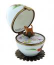 Oeuf musical de style Fabergé en porcelaine avec chat roux - Berceuse de W. A. Mozart
