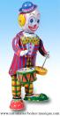 Jouet mécanique en métal, tôle et fer blanc : jouet mécanique clown avec tambour