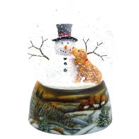 Boules à neige musicales de Noël (en stock) Boule à neige musicale de Noël en verre et porcelaine: boule à neige avec bonhomme de neige et chien