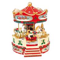 Carrousels musicaux miniatures de Noël Carrousel musical miniature de Noël: carrousel musical rouge et crème avec mélodies électroniques