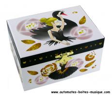Boîtes à bijoux musicales avec ballerines Boîte à bijoux musicale en bois avec ballerine dansante: boîte à bijoux avec décor ballerine et cygne noir