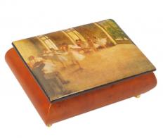 Boîtes à bagues musicales en bois naturel Boîte à bagues musicale en bois avec reproduction d'un tableau d'Edgar Degas - Le lac des cygnes