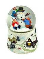 Boules à neige musicales de Noël disponibles sur commande (nous contacter) Boule à neige musicale de Noël : boule à neige avec enfants construisant un bonhomme de neige