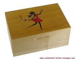 Boîtes à bijoux musicales avec ballerines Boîte à bijoux musicale en bois marqueté avec ballerine dansante et large miroir - Hymne à l'amour