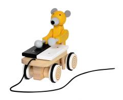 Jouets en bois avec mouvements Jouet mécanique en bois à tirer avec xylophone: jouet mécanique avec ours jaune