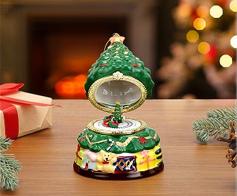 Boules musicales pour sapins de Noël Boule musicale animée Mr Christmas en porcelaine pour sapin de Noël: boule musicale en forme de sapin de Noël
