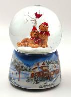 Boules à neige musicales de Noël disponibles sur commande (nous contacter) Boule à neige musicale de Noël avec globe en verre et base en porcelaine: boule à neige avec chiens de Noël