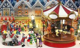 Automates musicaux de Noël (disponibles sur commande) Automate musical de Noël Mr Christmas en forme de coffret vitrine en bois avec carrousel et scène de patinage