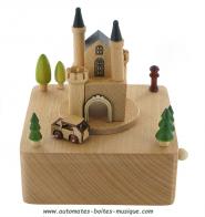 Boîtes à musique animées haut de gamme en bois Boîte à musique animée en bois avec voiture tournant autour d'un château - La lettre à Elise