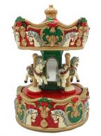 Carrousels musicaux miniatures de Noël Petit carrousel musical miniature de Noël richement décoré avec 3 chevaux tournants - Vive le vent (Jingle bells)