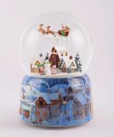 Boules à neige musicales de Noël disponibles sur commande (nous contacter) Boule à neige musicale de Noël avec globe en verre, neige et Père Noël dans son traineau volant