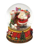 Boules à neige musicales de Noël disponibles sur commande (nous contacter) Boule à neige musicale de Noël avec globe en verre et Père Noël sortant de la cheminée
