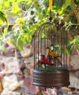 Oiseaux chanteurs automates mécaniques Oiseaux chanteurs mécaniques : 2 oiseaux chanteurs automates dans cage ancienne