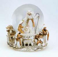 Boules à neige musicales de Noël (en stock) Boule à neige musicale de Noël avec globe en verre, nativité et Rois mages - Douce nuit (Franz Xaver Gruber)