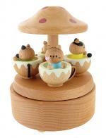 Boîtes à musique animées haut de gamme en bois Boîte à musique animée en bois massif en forme de carrousel avec chats dans des tasses - It's a small world
