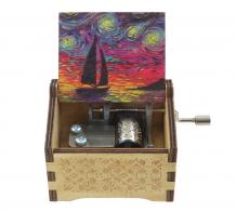 Boîtes à musique à manivelle en bois Boîte à musique à manivelle en bois sculpté et gravé avec dessin (à la manière de Vincent van Gogh)