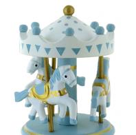 Carrousels musicaux miniatures en bois Carrousel musical miniature en bois avec socle bleu et 3 chevaux - Oh! Susanna