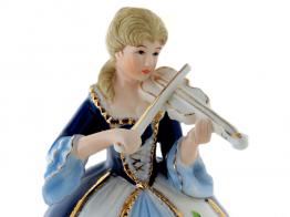 Boîtes à musique avec personnages Boîte à musique animée en porcelaine polychrome en forme de femme violoniste - La lettre à Elise