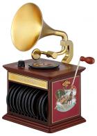 Instruments de musique miniature en bois Phonographe "Anniversary Nostalgic Gramophone" Mr Christmas avec coffre de rangement de 12 disques