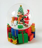 Boules à neige musicales de Noël disponibles sur commande (nous contacter) Boule à neige musicale de Noël avec globe en verre, neige et Père Noël avec renne - Vive le vent