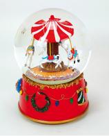 Boules à neige musicales de Noël disponibles sur commande (nous contacter) Boule à neige musicale animée de Noël avec globe en verre, neige et carrousel de chevaux - Winter wonderland