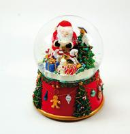 Boules à neige musicales de Noël disponibles sur commande (nous contacter) Boule à neige musicale de Noël avec globe en verre, neige et Père Noël avec cadeaux - We wish you a merry Christmas