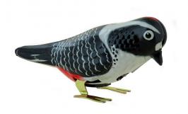 Jouets m&eacute;caniques en m&eacute;tal, t&ocirc;le ou fer blanc Jouet m&eacute;canique en m&eacute;tal (fer blanc: t&ocirc;le d'acier recouverte d'&eacute;tain) chromolithographi&eacute; repr&eacute;sentant un oiseau picorant