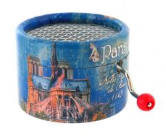 Boîtes à musique à manivelle rondes en carton Boîte à musique à manivelle ronde en carton illustré "Notre Dame" - La vie en rose (Louiguy / Edith Piaf)