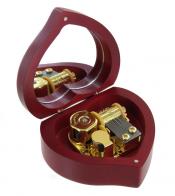 Petites boîtes à musique en bois Petite boîte à musique en bois teinté rouge foncé en forme de coeur - Over the rainbow - Le magicien d'Oz