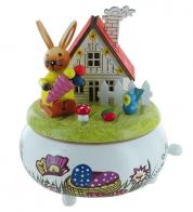 Boîtes à musique avec animaux Boîte à musique animée en bois avec lapin cherchant des oeufs de Pâques - Alle Vöglein sind schon da