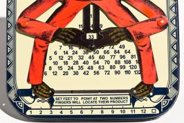 Jouets mécaniques en métal, tôle ou fer blanc Jouet mécanique en métal (fer-blanc: tôle d'acier recouverte d'étain) chromolithographié - Singe calculette