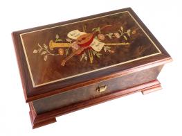 Bo&icirc;tes &agrave; musique traditionnelles de 30, 50 et 72 lames Bo&icirc;te &agrave; musique en bois avec marqueterie "Instruments de musique" et m&eacute;canisme musical &agrave; ressort de 50 notes