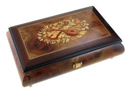 Bo&icirc;tes &agrave; musique traditionnelles de 30, 50 et 72 lames Bo&icirc;te &agrave; musique en bois avec marqueterie "Instruments de musique" et m&eacute;canisme musical &agrave; ressort de 50 notes